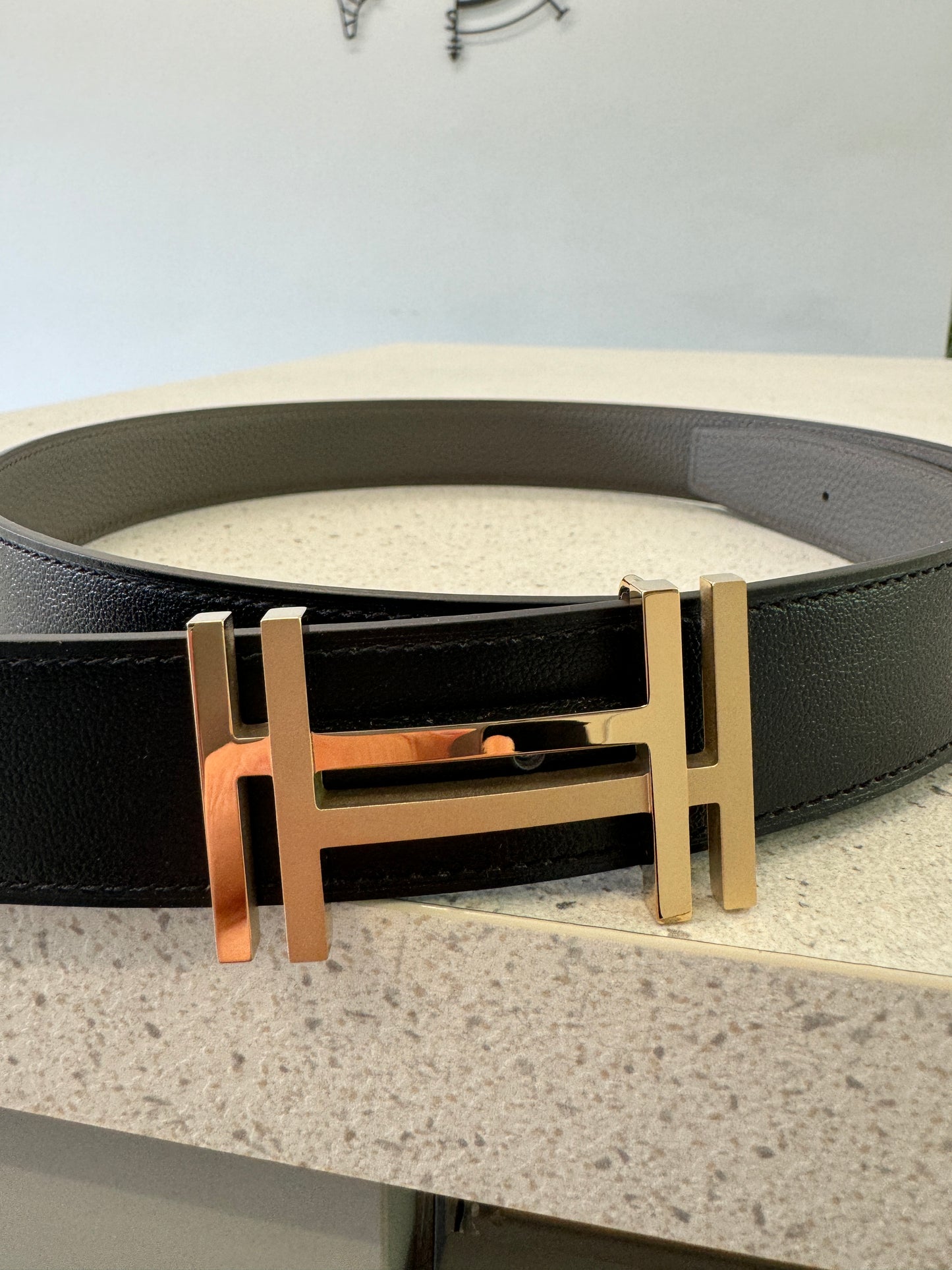 Hermes Men's Belt - 32mm (90cm) in Black/Etain
