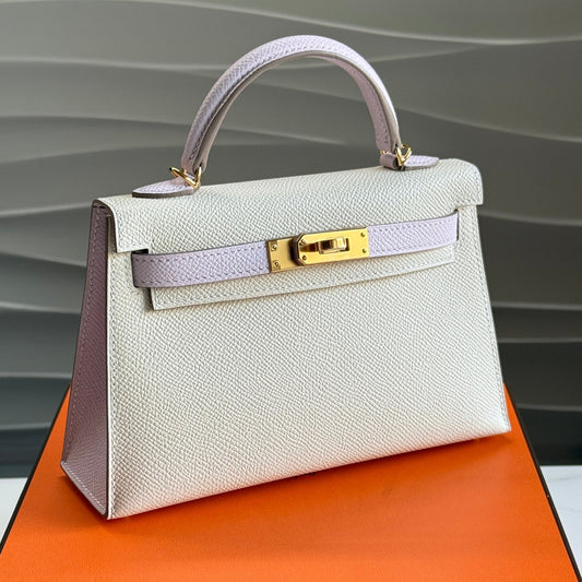 Hermes Kelly Mini HSS Craie/Mauve Pale GHW