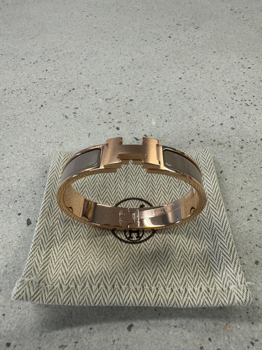 Hermes Clic H Bracelet - Marron Glacé/Rose Gold