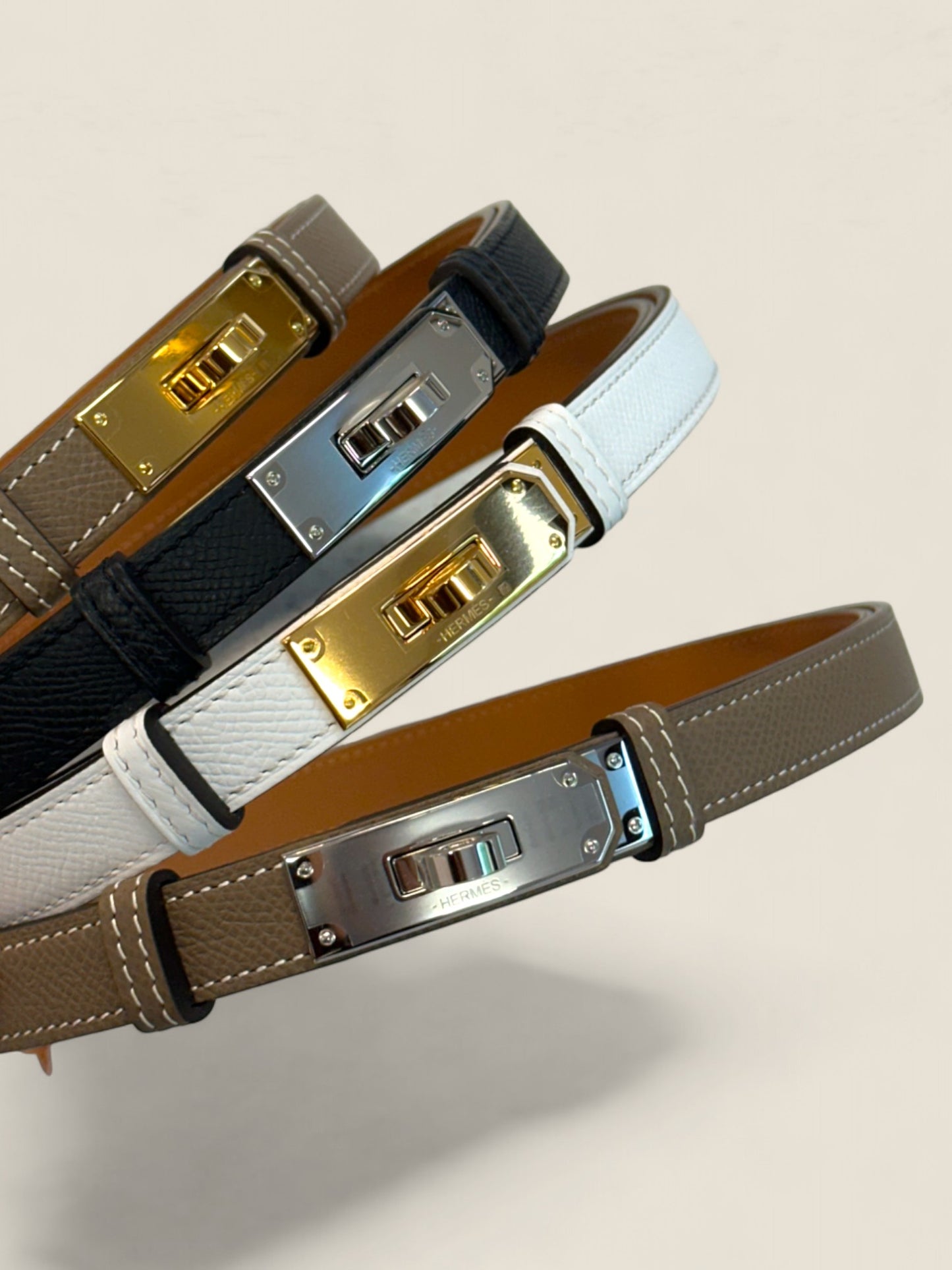 Hermes Kelly Belt - White GHW